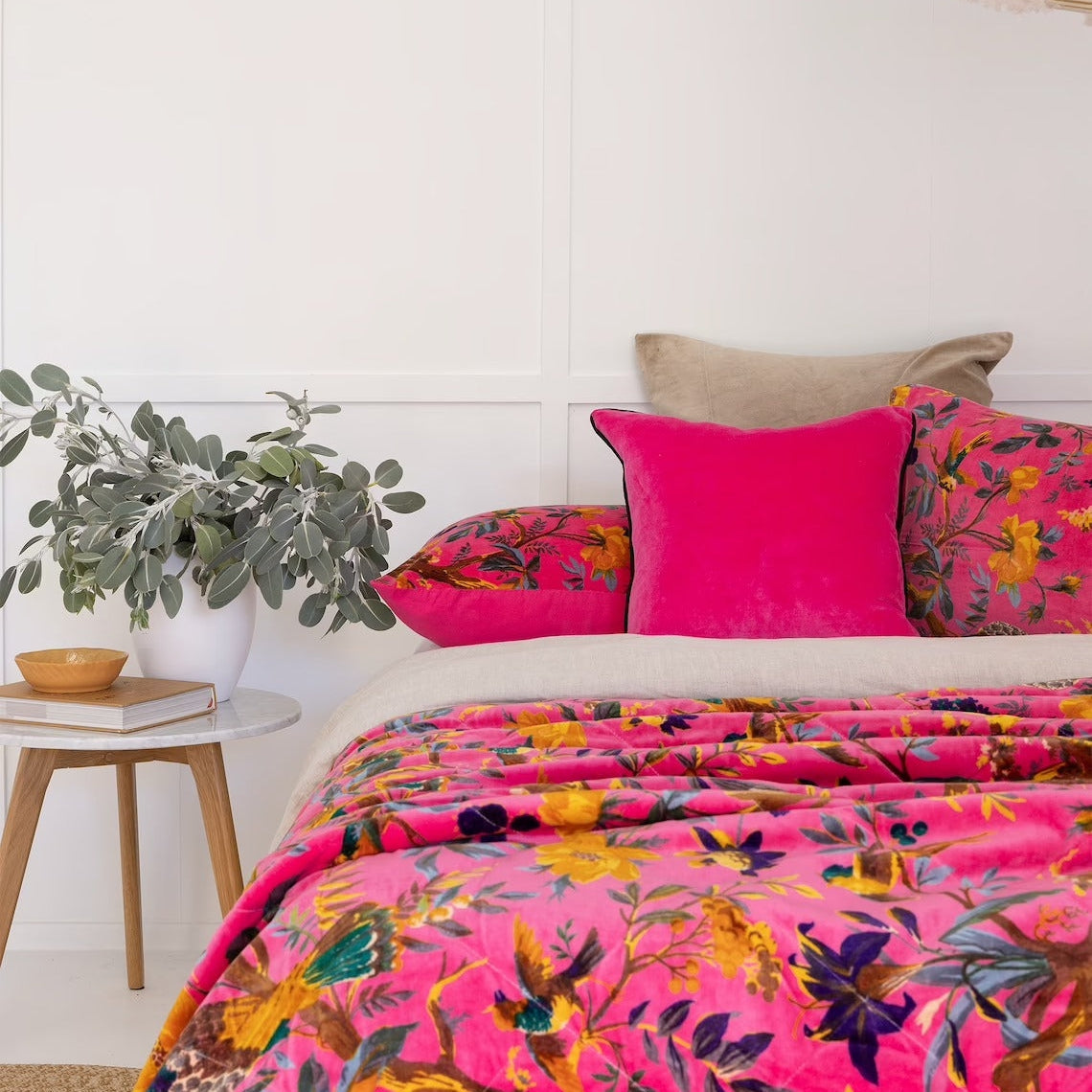 Velvet Floral Quilt - Bird Paradise | Boho Chic