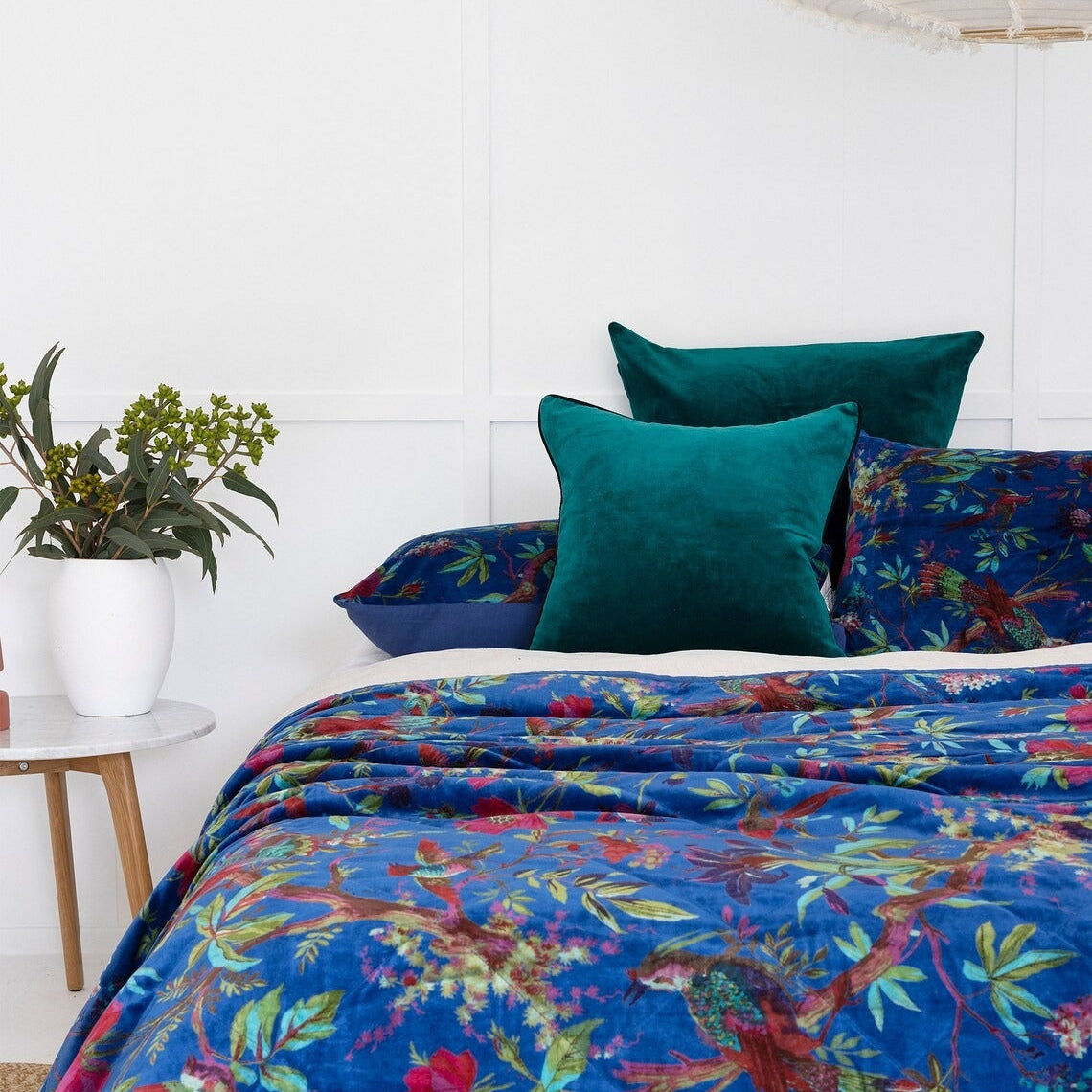 Velvet Floral Quilt - Bird Paradise Blue | Rustic