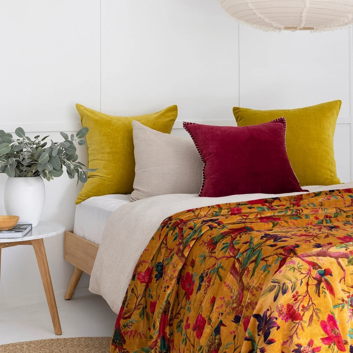 Velvet Floral Quilt - Bird Paradise Mustard | Boho