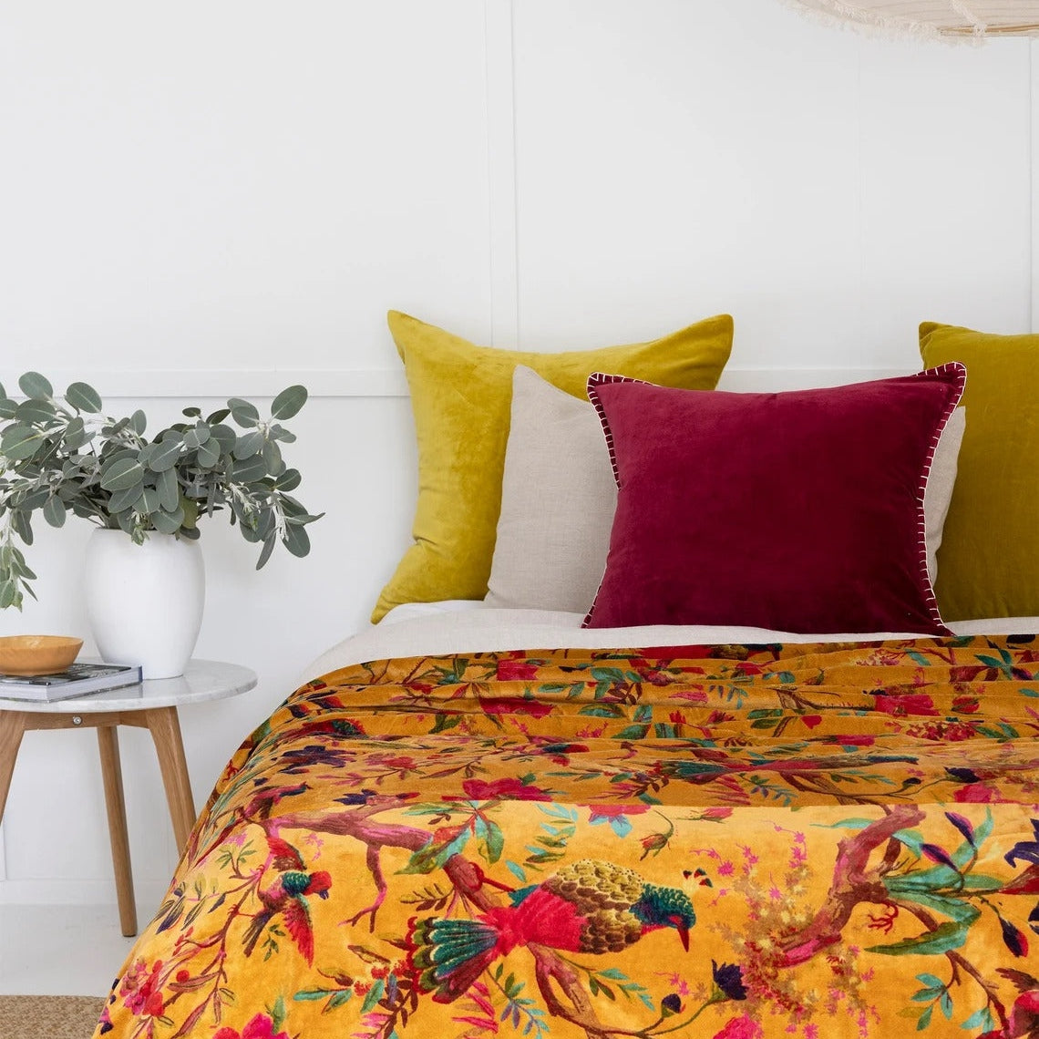 Velvet Floral Quilt - Bird Paradise Mustard | Boho