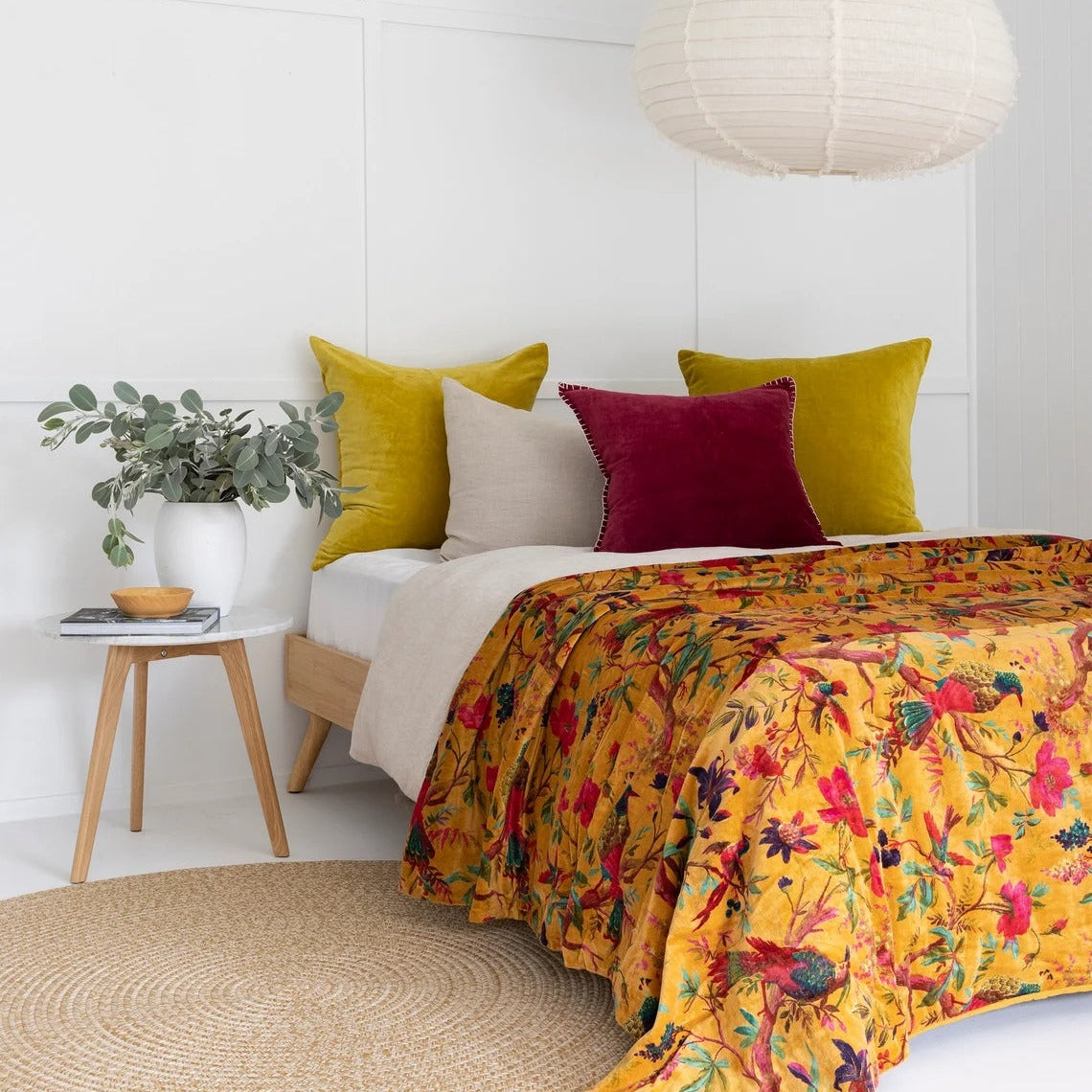 Velvet Floral Quilt - Bird Paradise Mustard | Boho