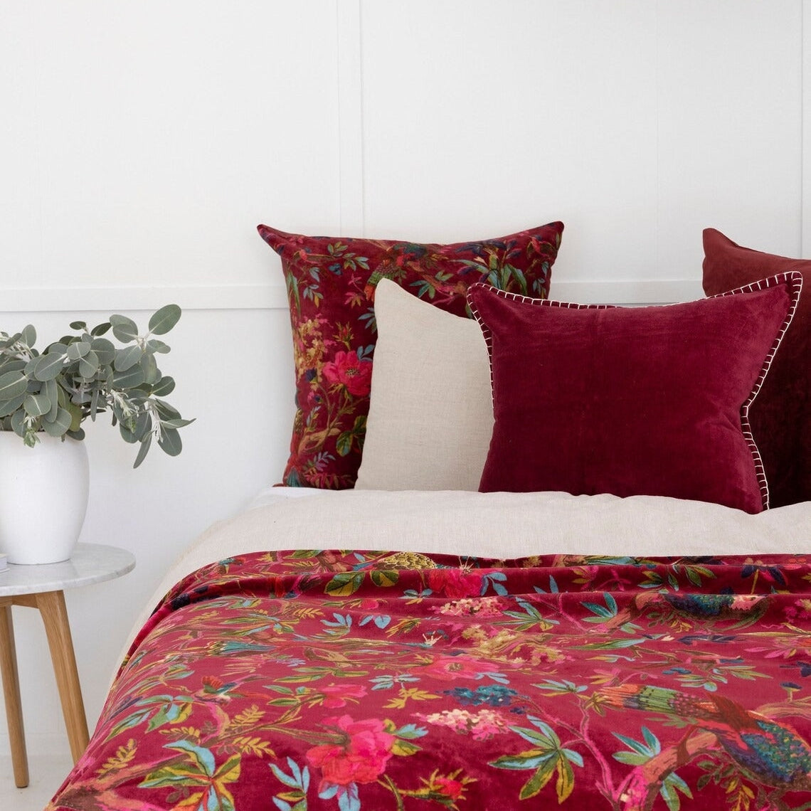 Velvet Cotton Throw - Frida Maroon Bird | Mexican