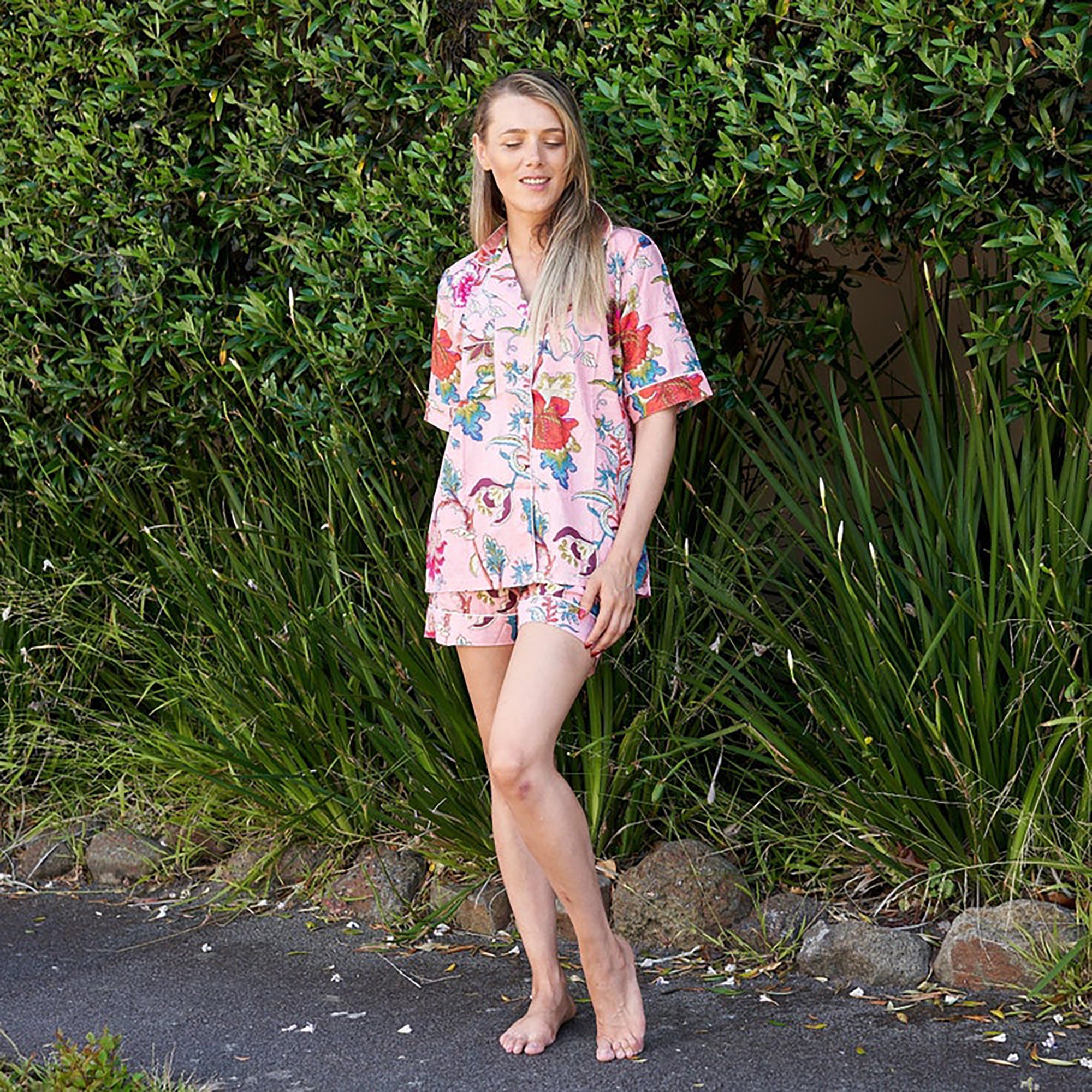 Beachside Blooms' 100% Cotton Pyjama Shorts Set | Floral Comfort