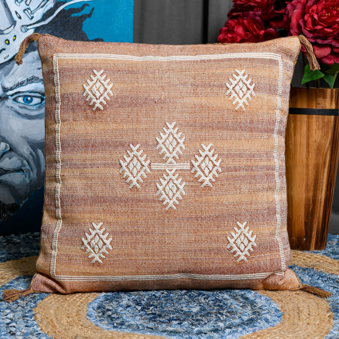 Embroidered Boho Moroccan Tassels Cushion Cover