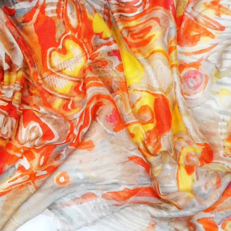 Silk Modal Scarf - Cream/Orange | Vibrant & Soft