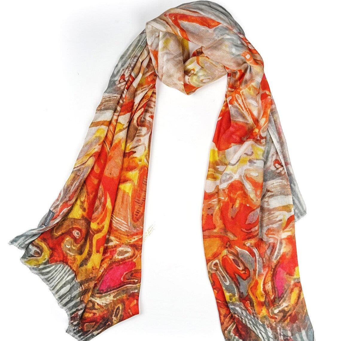 Silk Modal Scarf - Cream/Orange | Vibrant & Soft