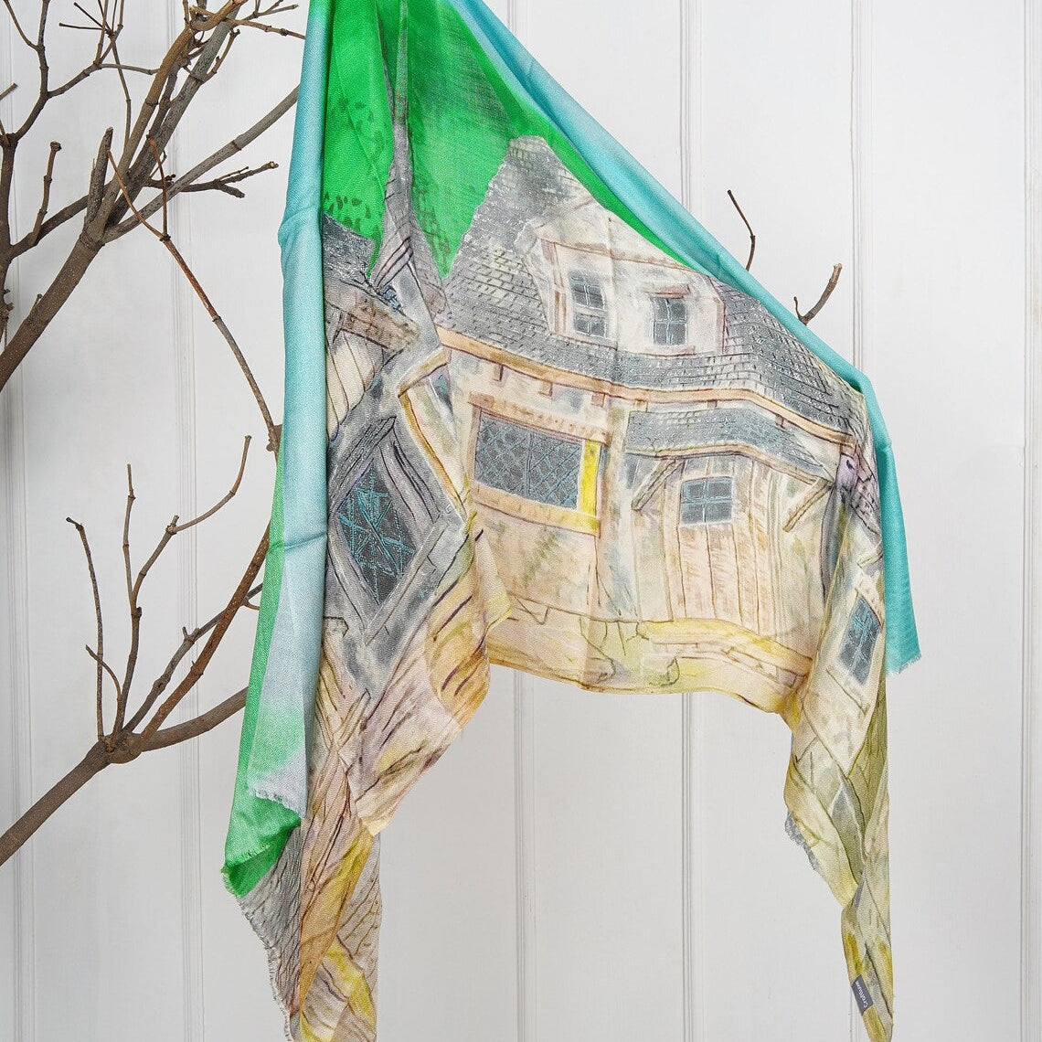 Silk Modal Scarf - Green/Cream | Natural Tones