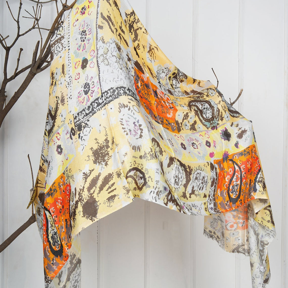 Silk Modal Scarf - White/Yellow | Lightweight Elegance