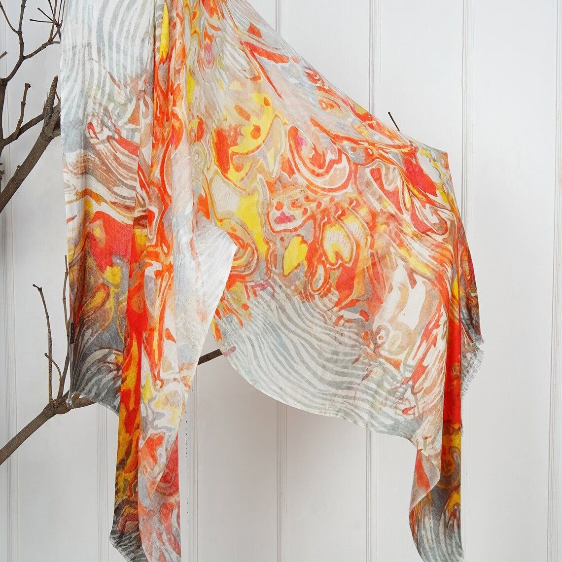 Silk Modal Scarf - Cream/Orange | Vibrant & Soft