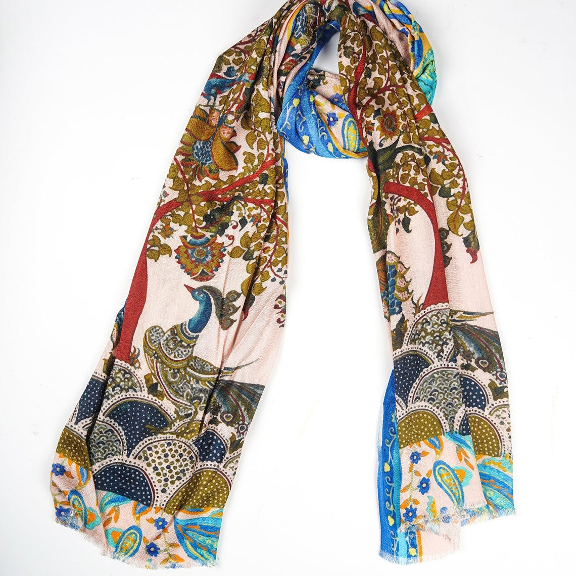 Silk Modal Scarf - Cream/Blue | Classic & Soft