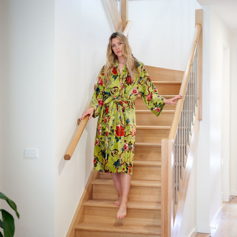 Frida Floral Kimono - 100% Cotton Bathrobe