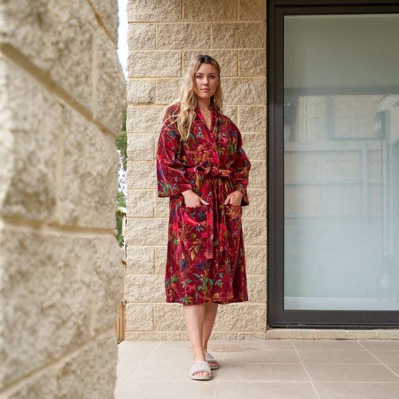 Plush Petals - Velvet Kimono Robe