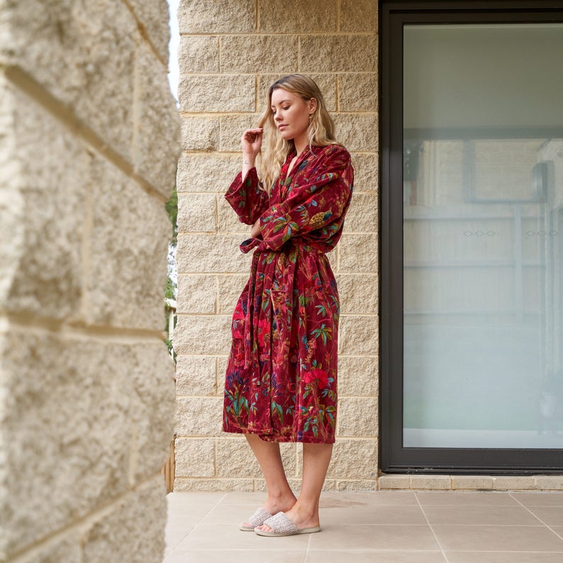 Plush Petals - Velvet Kimono Robe