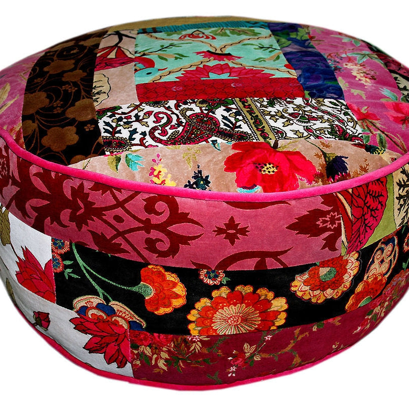 Boho Bliss Velvet Patchwork Cushion Cover Pouffe