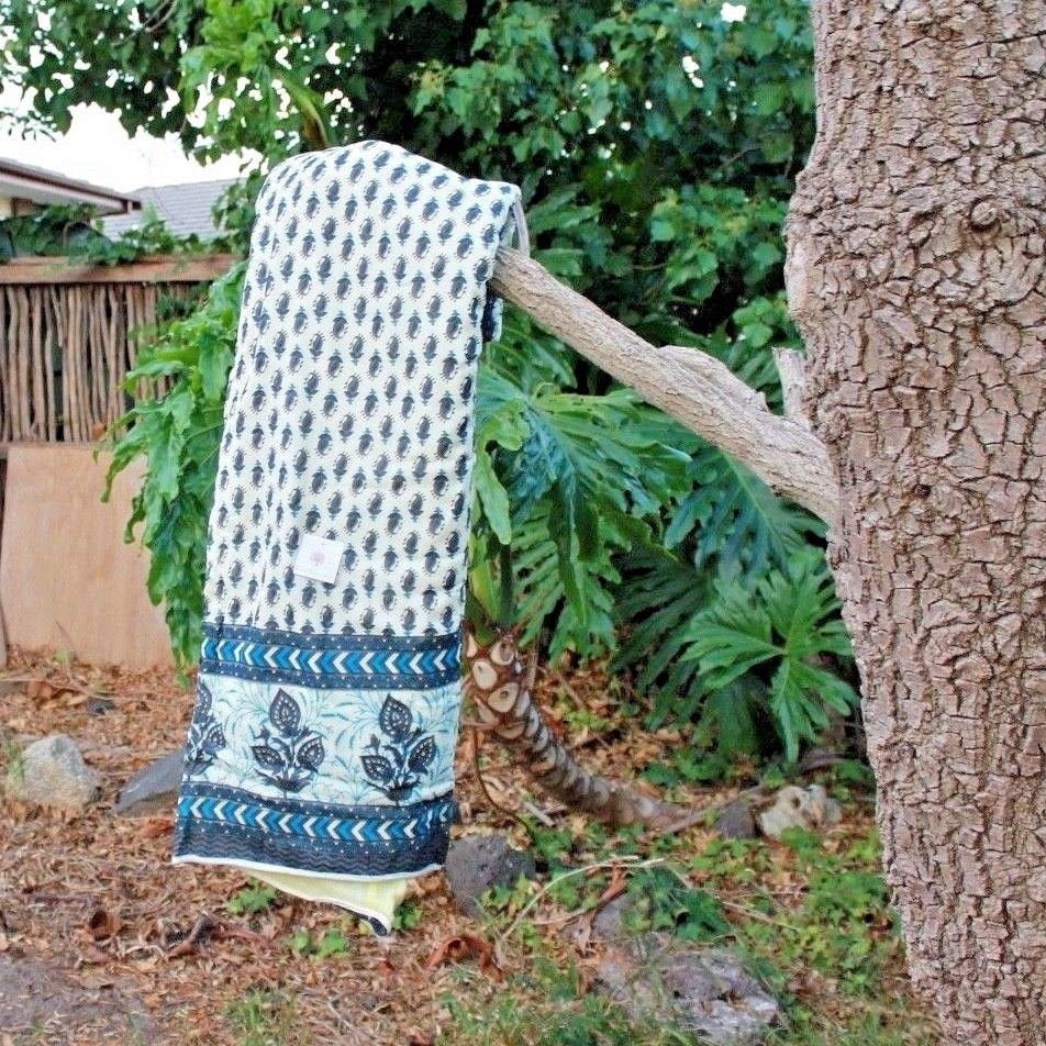 Vintage Kantha Hand Block Print Quilt