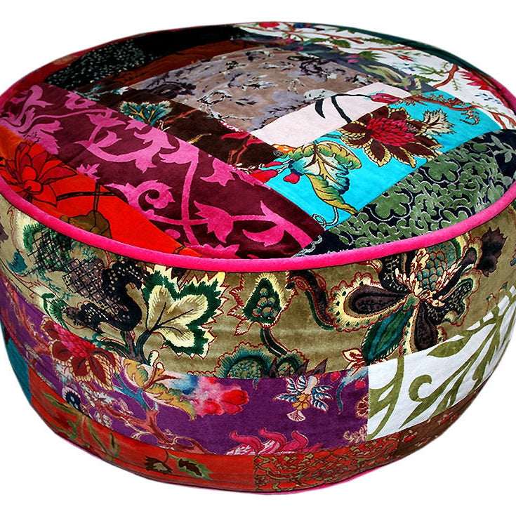 Boho Bliss Velvet Patchwork Cushion Cover Pouffe