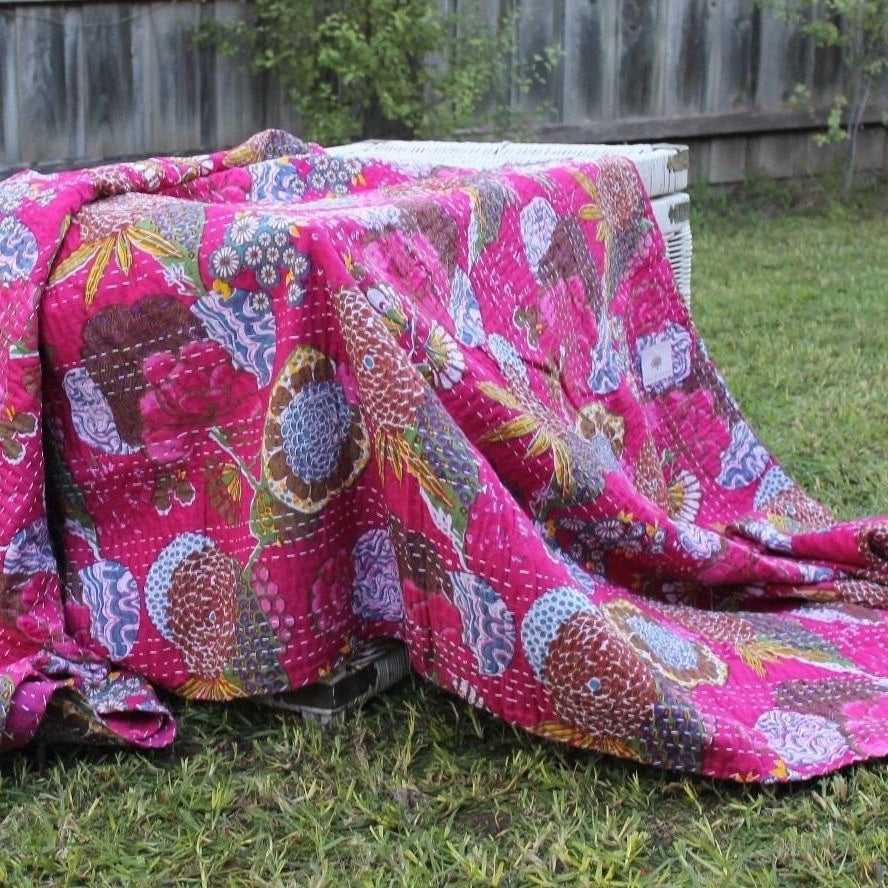 Boho Kantha Quilt - Purple Haze, Handmade Accent