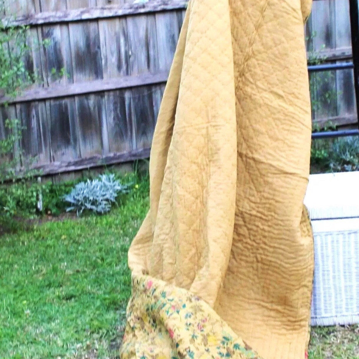 Boho Kantha Blanket Duvet - Mustard Haze, Soft