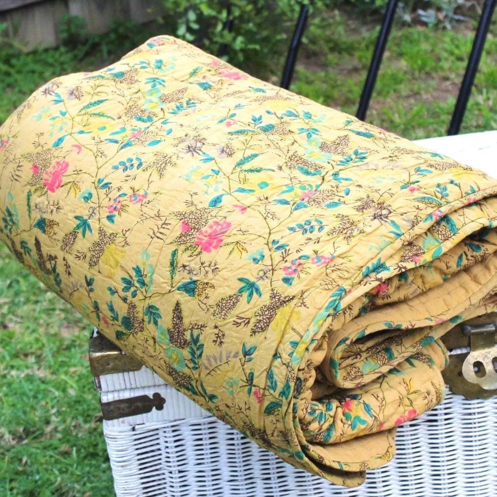 Boho Kantha Blanket Duvet - Mustard Haze, Soft