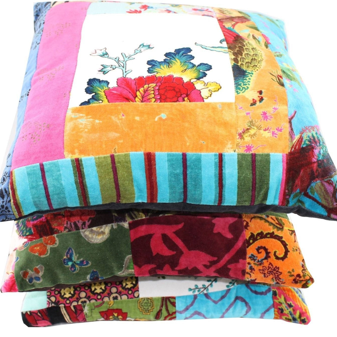 Boho Florals Velvet Patchwork Cushion