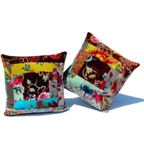 Boho Florals Velvet Patchwork Cushion