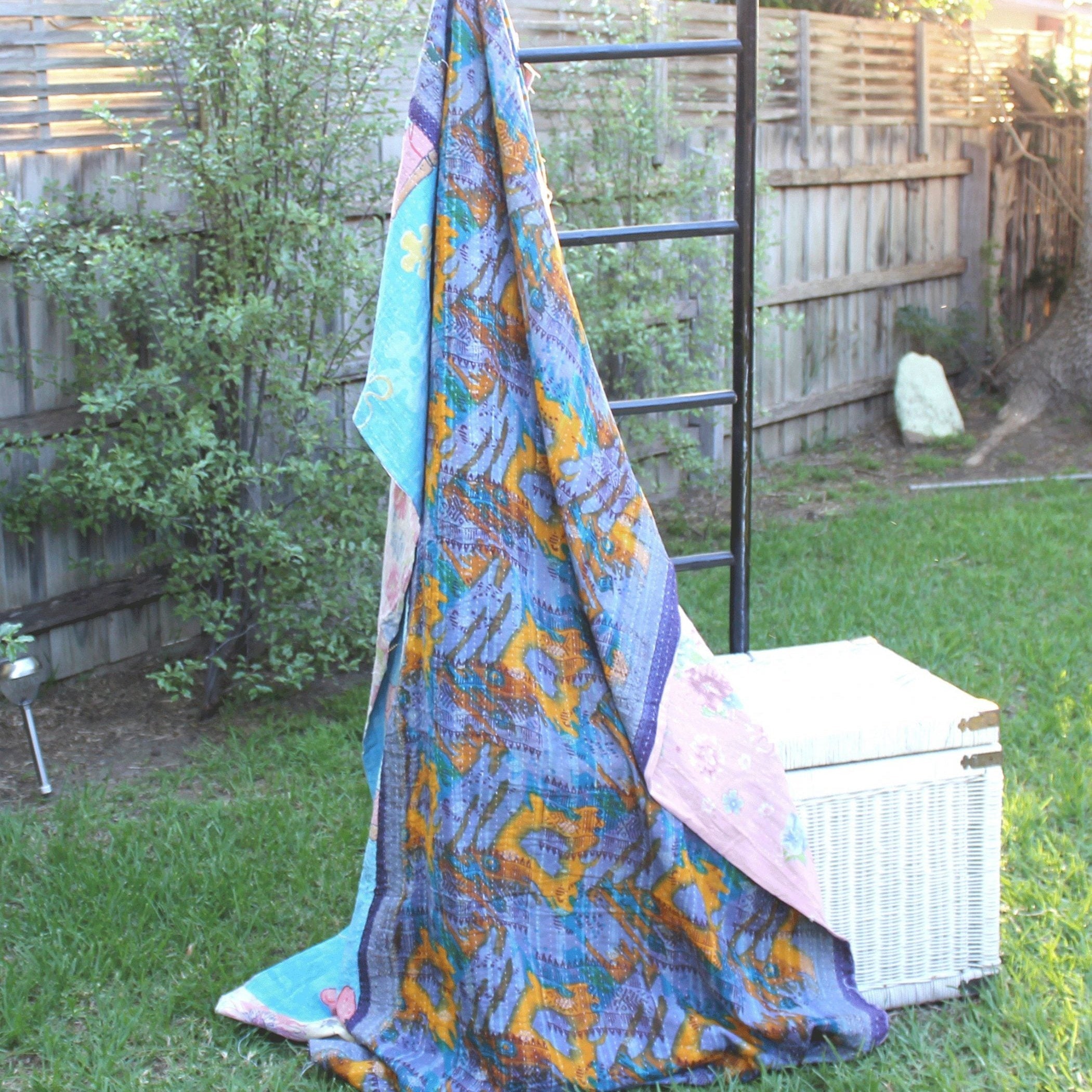 Sunset Handmade Kantha Quilt Throw Blanket