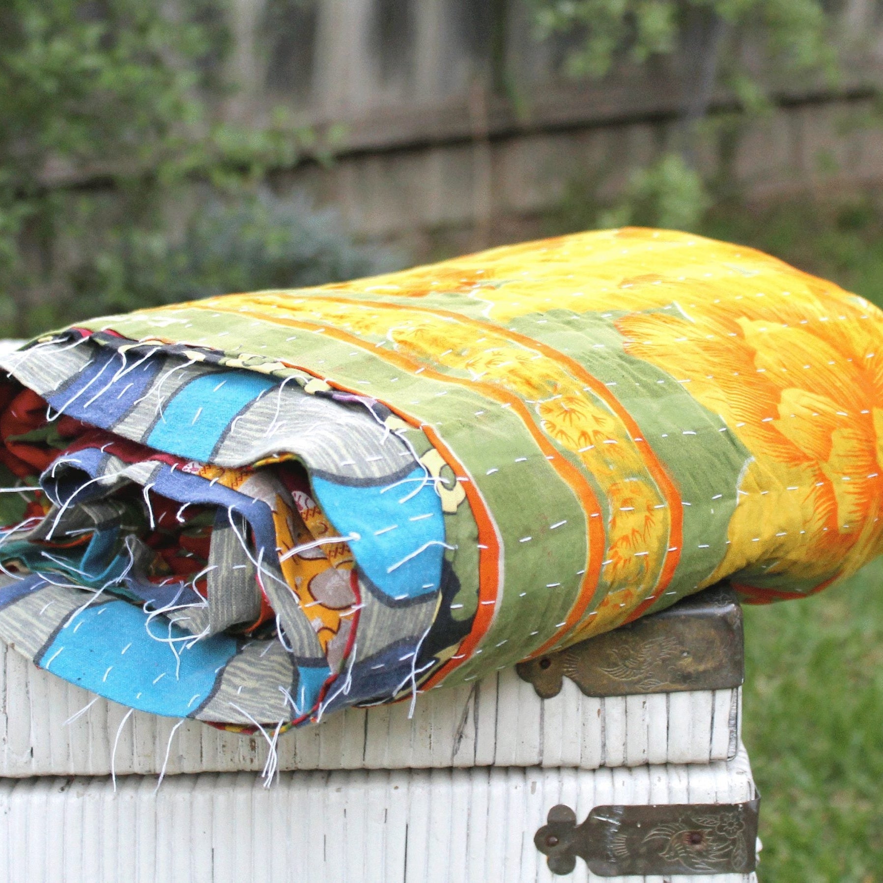 Blooms and Shine Kantha Quilt Throw Blanket