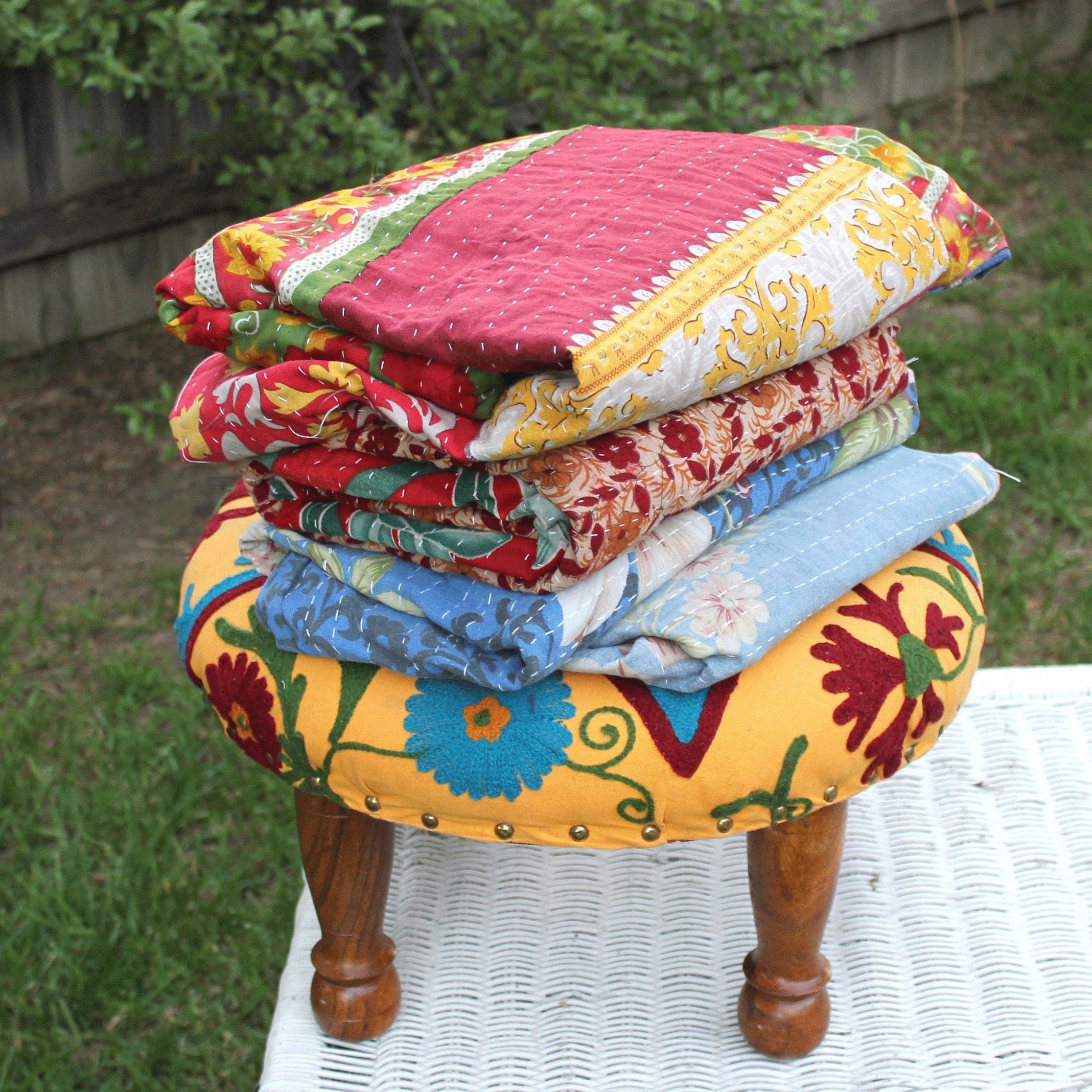 Blooms and Shine Kantha Quilt Throw Blanket