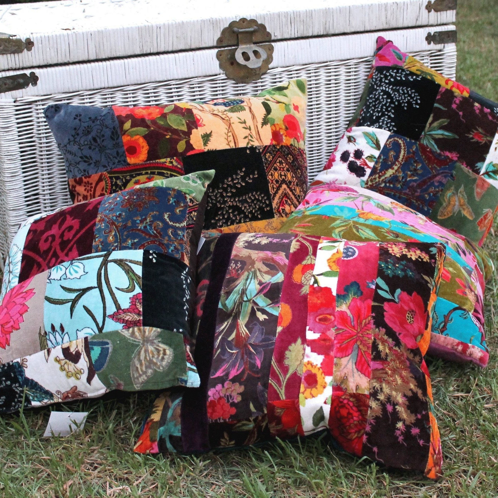 Velvet Cushion Cover - Patch Block