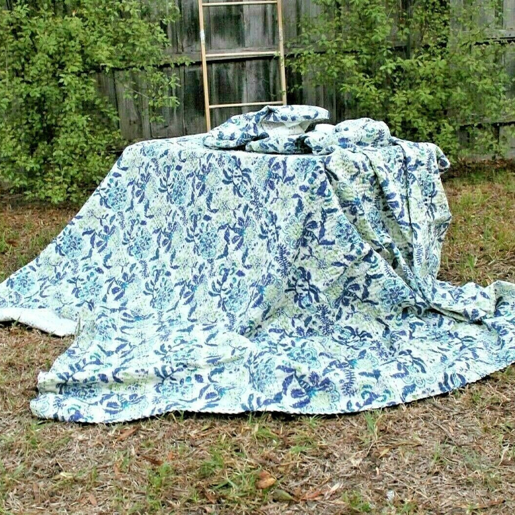 Boho Kantha Quilt - Icy Blue