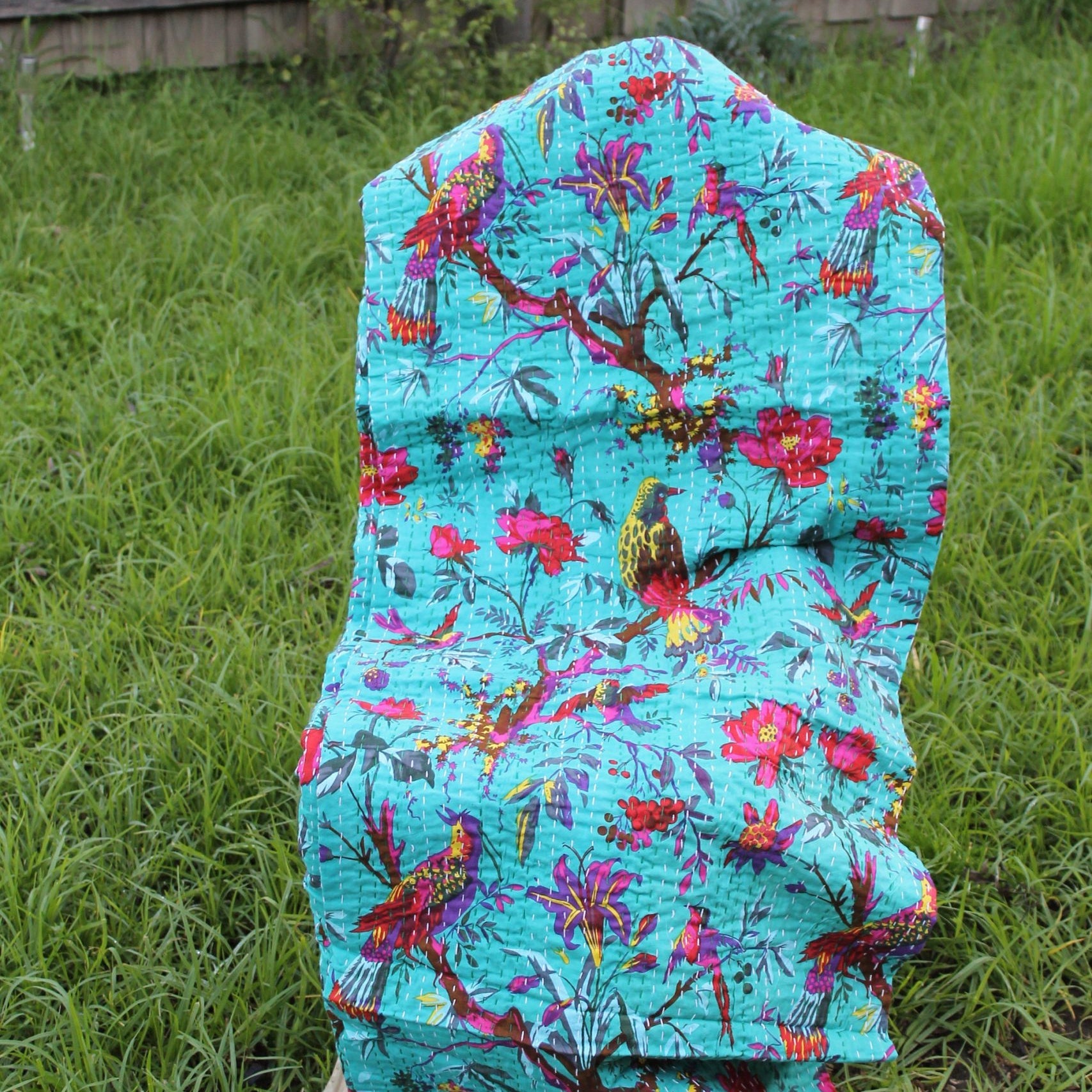 Sky Bird Boho Handmade Kantha Quilt - Elegant