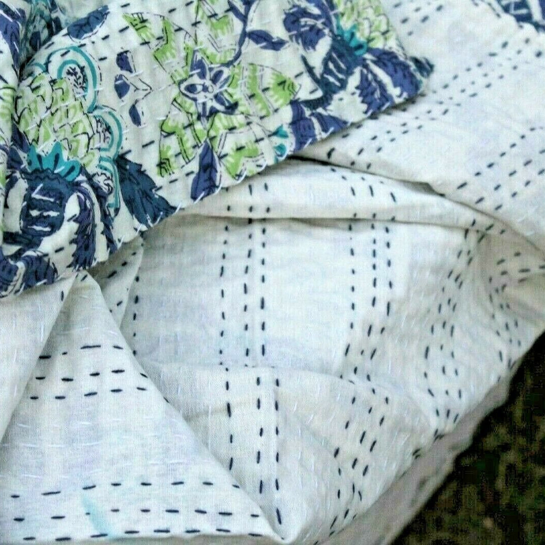 Boho Kantha Quilt - Icy Blue