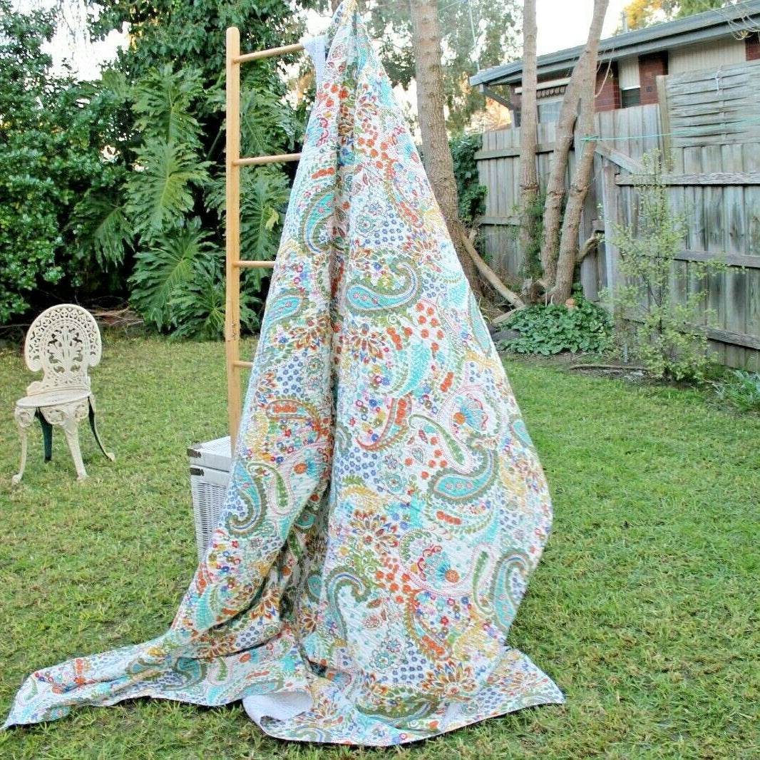 White Hues Boho Handmade Kantha Quilt