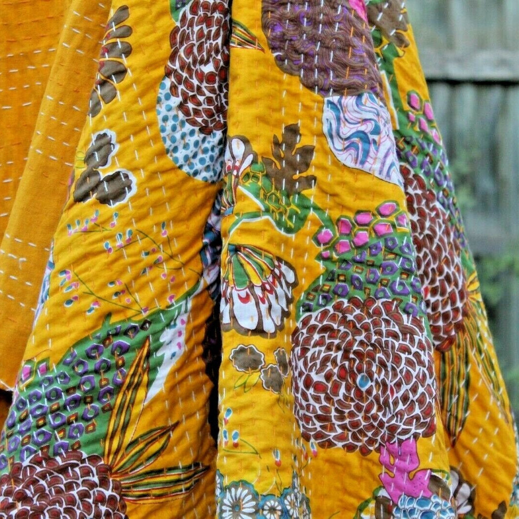 Sunflower Boho Kantha Quilt - Bright & Bold