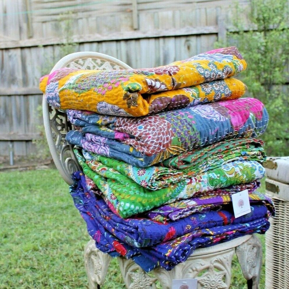 Purple Hues Handmade Boho Kantha Quilt