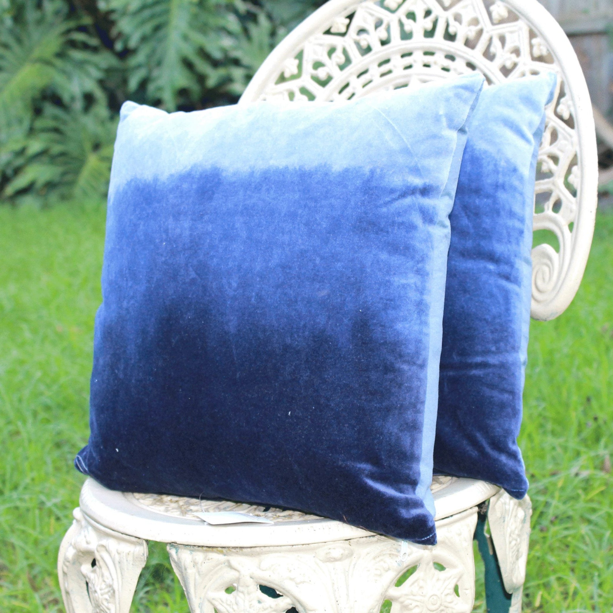 Blue Reflections Velvet Cushion Cover - 100% Cotton