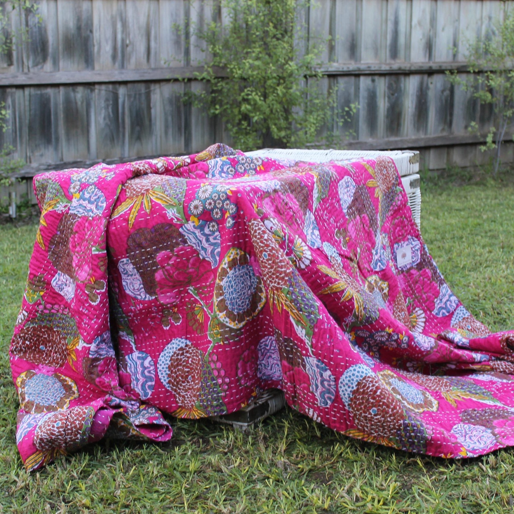 Rani Pink Handmade Kantha Quilt Blanket Throw