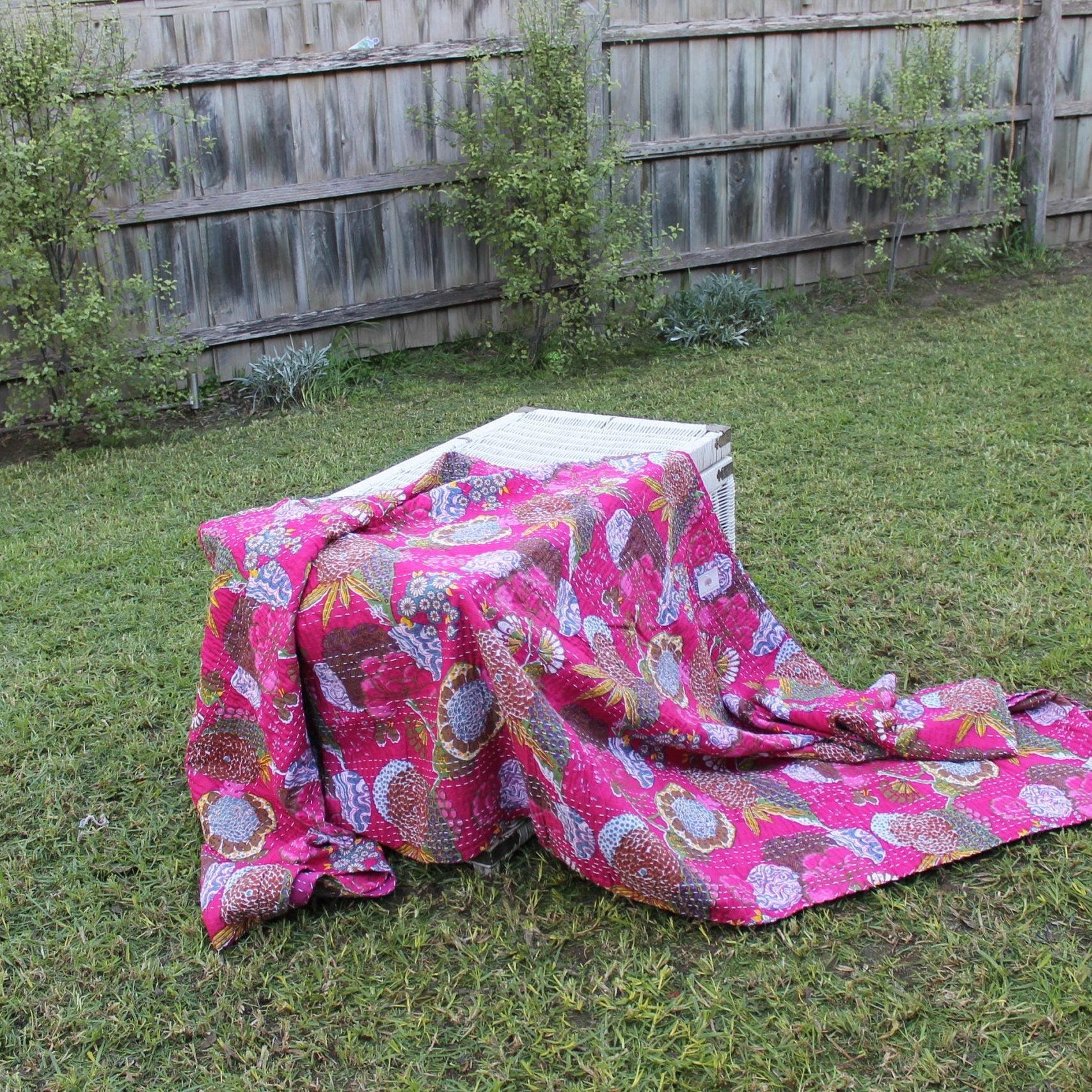 Rani Pink Handmade Kantha Quilt Blanket Throw