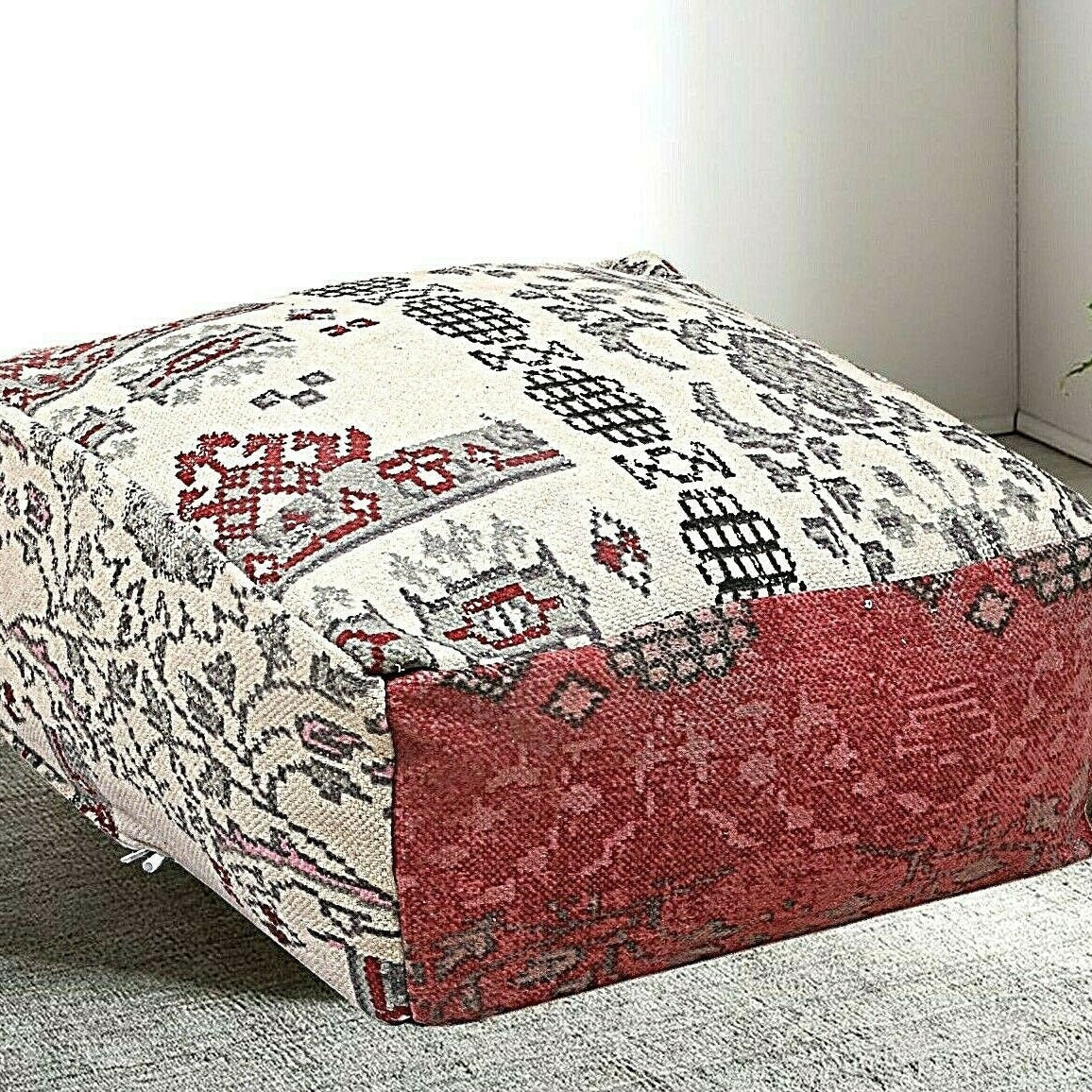 Red & White Moroccan Ottoman Pouf Footstool