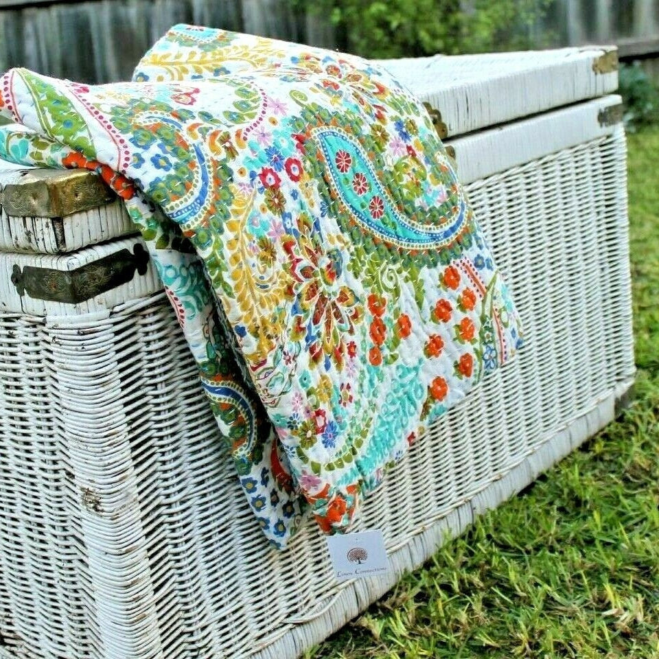 White Hues Boho Handmade Kantha Quilt