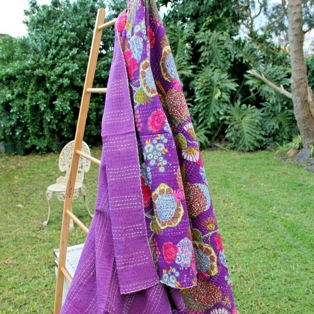 Purple Hues Handmade Boho Kantha Quilt