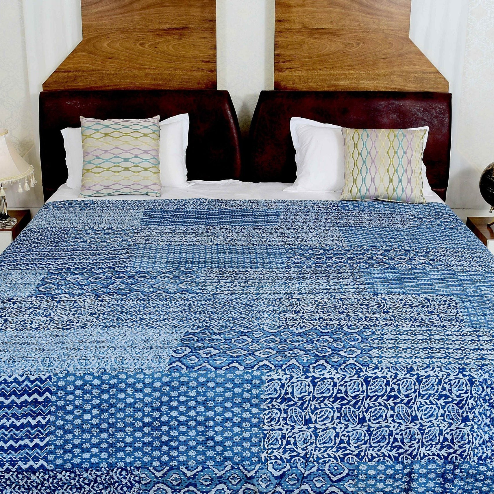 Kantha Quilt - Blue Harmony Design