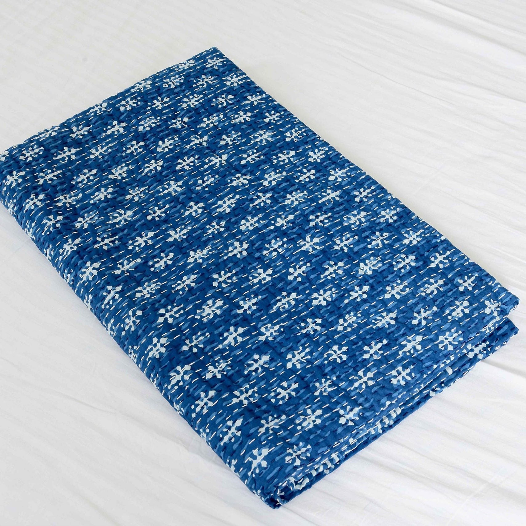 Indian Kantha Quilt - Navy Aurora, Handmade Charm