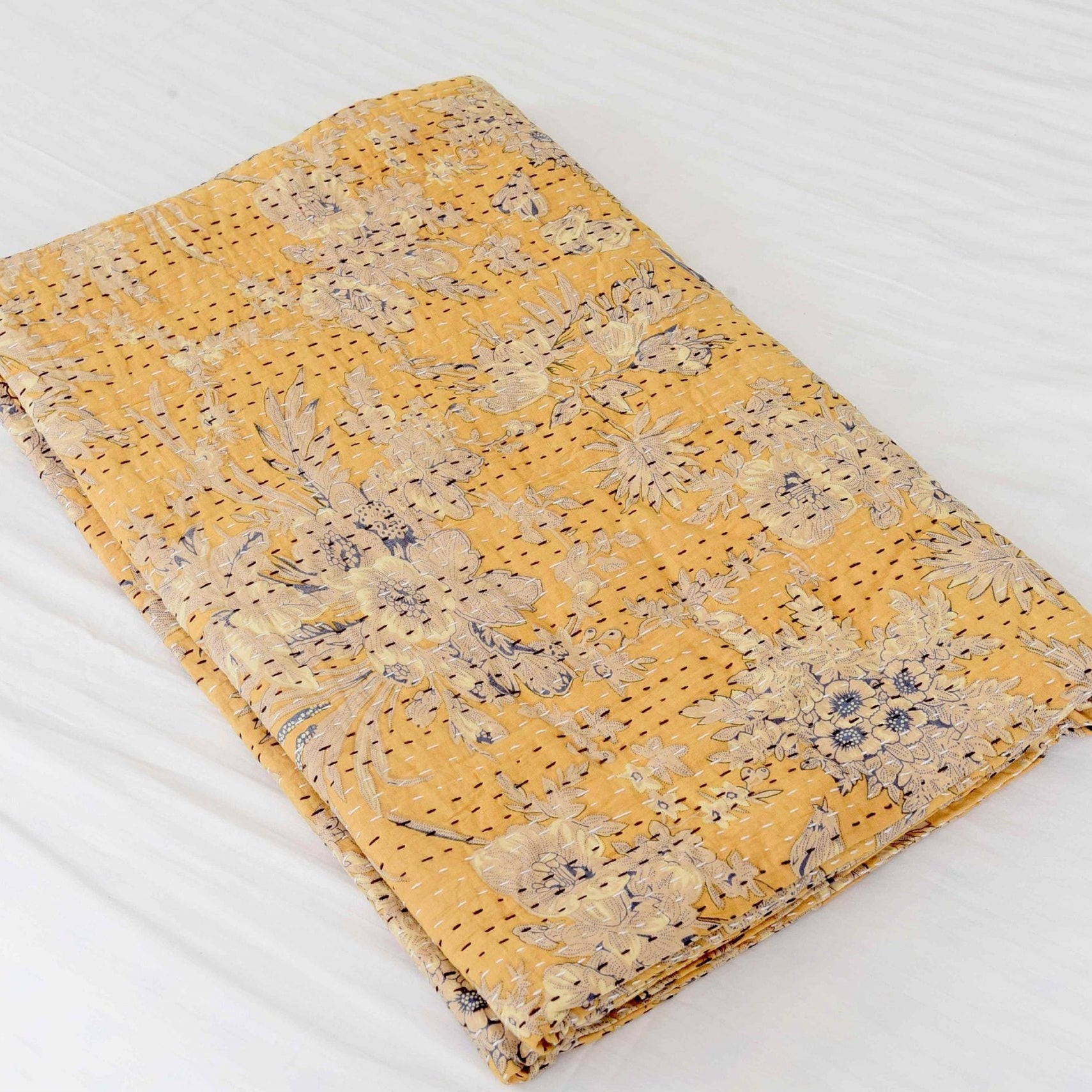 Pale Fiery Boho Kantha Quilt - Warm & Inviting