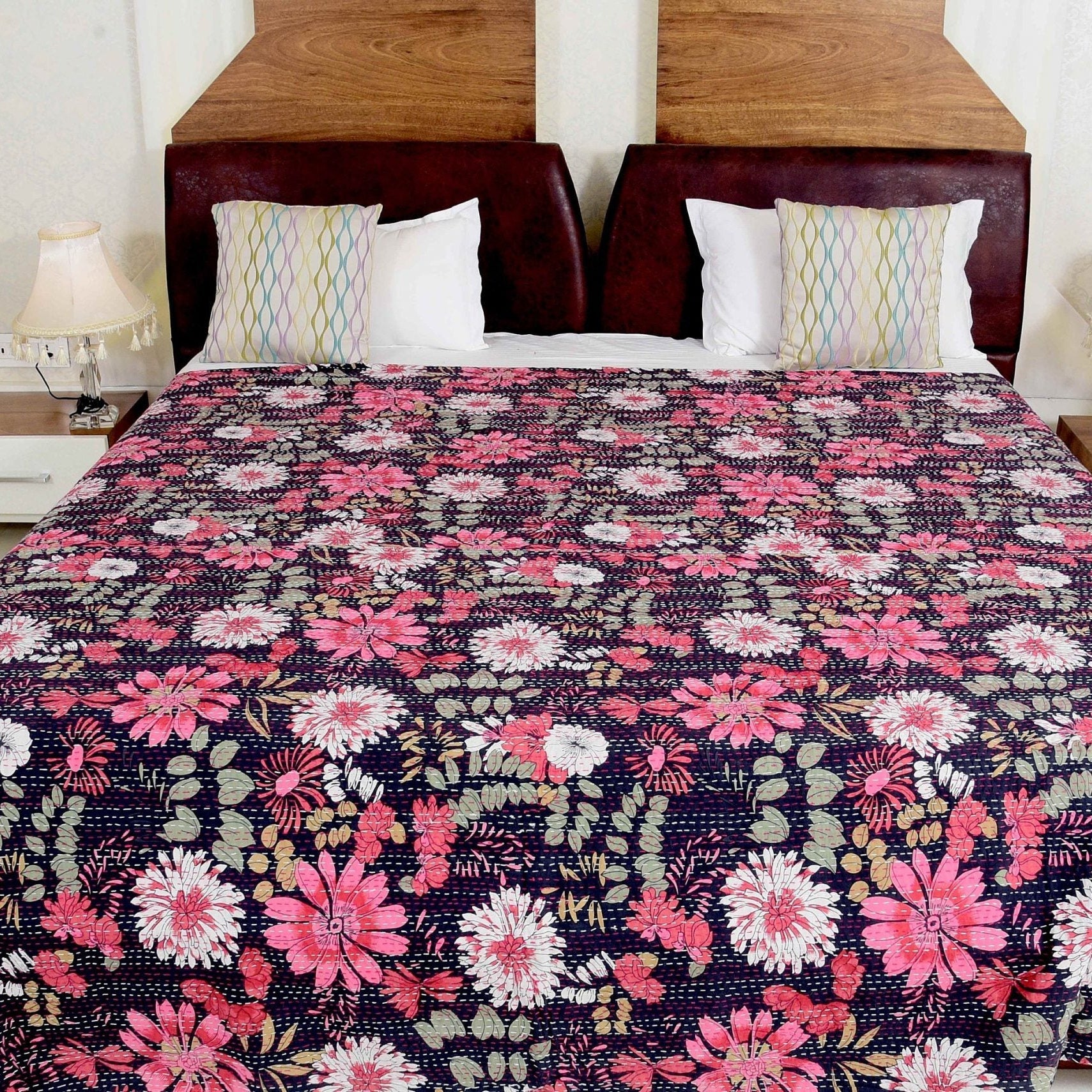 Kantha Quilt - Purple Floral