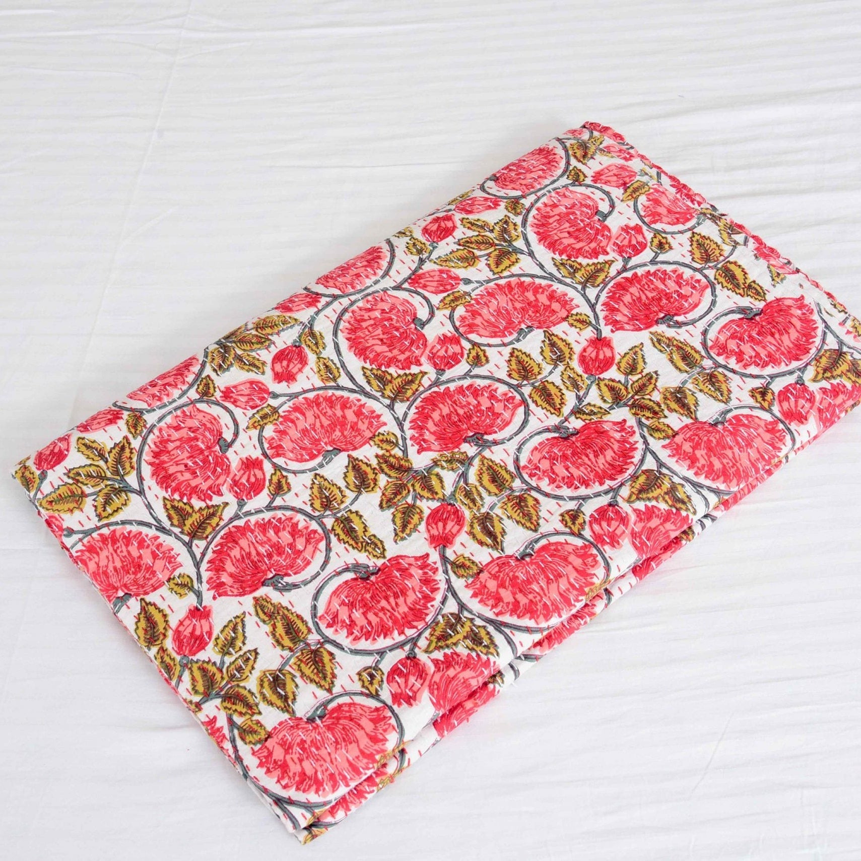 Blossoms Handmade Boho Kantha Quilt