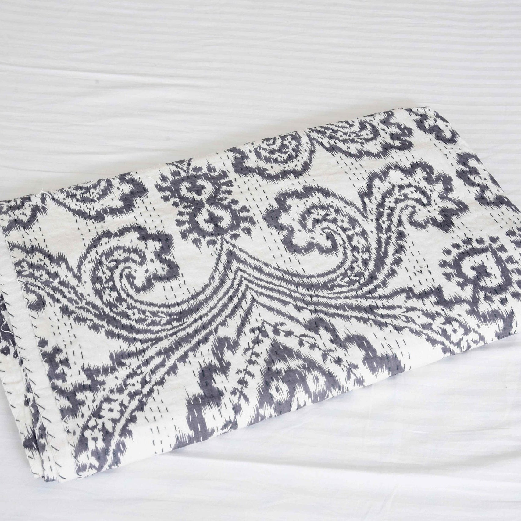 White Opal Boho Kantha Quilt - Unique Style