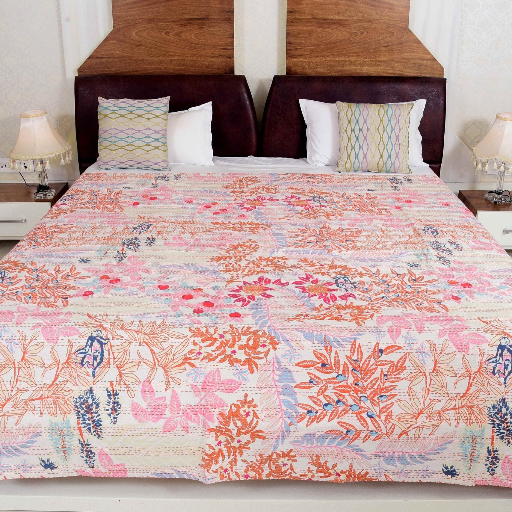 Indian Kantha Quilt - Light Pastures