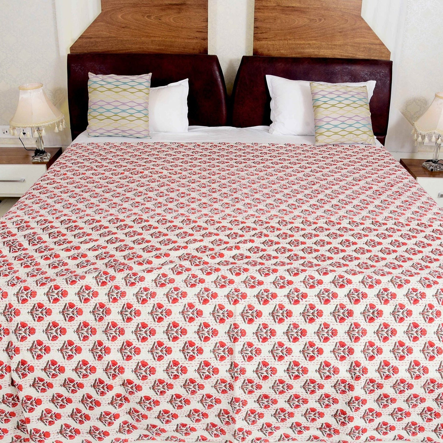 Orange Affair Boho Indian Kantha Quilt