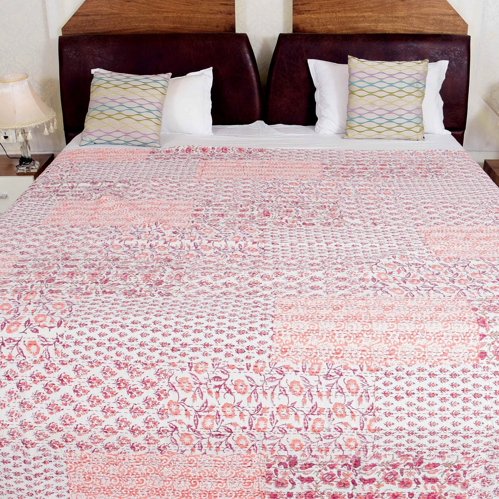 Handmade Kantha Quilt - Mushy Pink